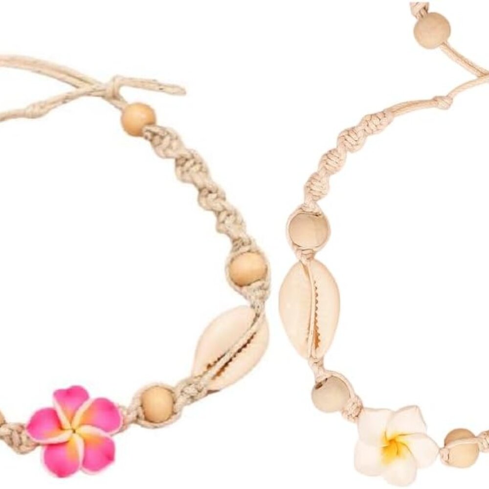 2pcs Lovely Hawaiian Plumeria Rubra Anklet Bracelet Tropical Flower Bohemia Luau